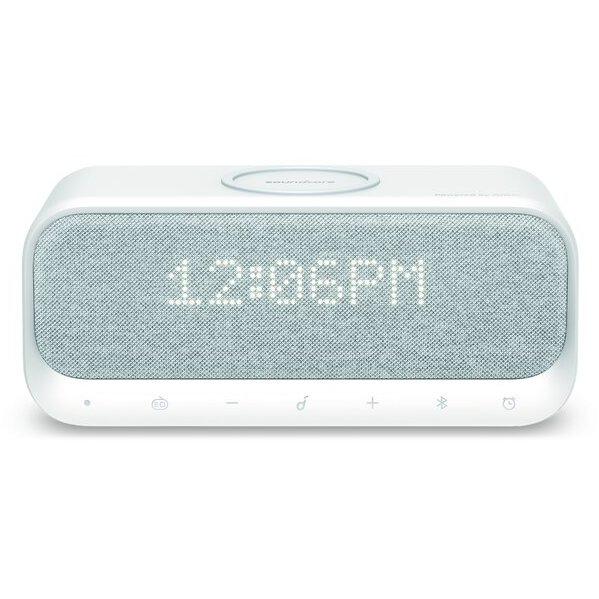 Boxa wireless bluetooth SoundCore Wakey ceas alarma radio FM incarcator wireless QI 10W Alb la 443.99 ron